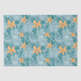 Abstraktes Blumenmuster Orange aquamarin Seidenpapier