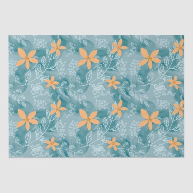 Abstraktes Blumenmuster Orange aquamarin Seidenpapier (Vorderseite)