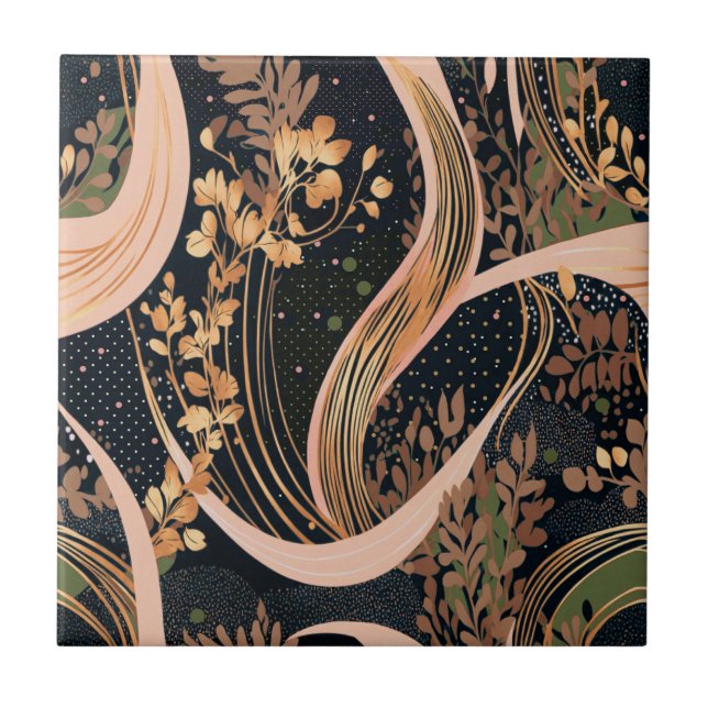 Abstraktes Blumenmuster, Polka-Punkte, Reben Fliese (Vorderseite)