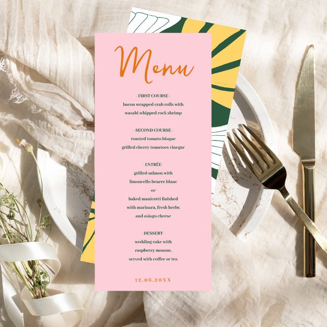 Abstraktes Blumenrosa und grünes Mischmenü Menükarte (Abstract floral pink & green mix and match menu)