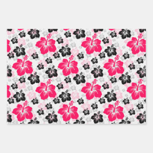 Abstraktes Blumenrot Schwarz-weiß Geschenkpapier Set