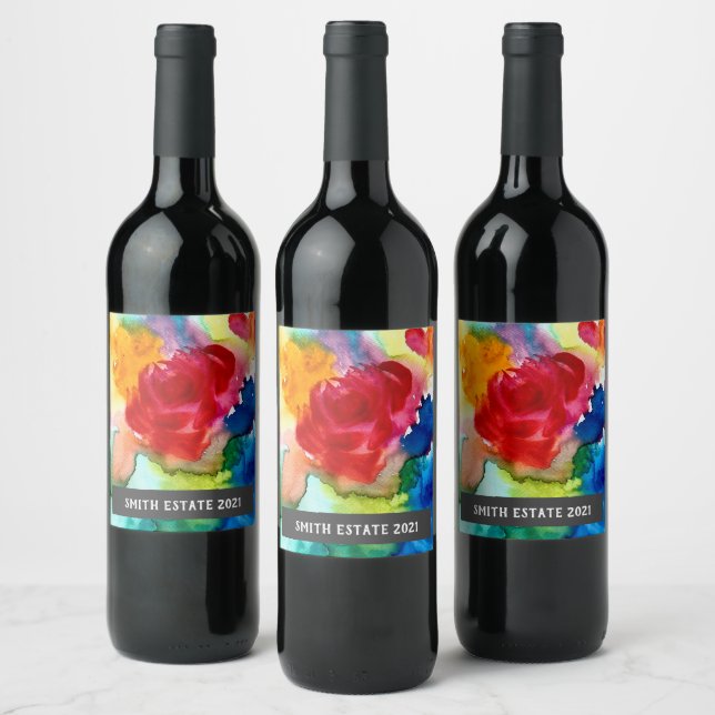 Abstraktes Blumenweinlabel Weinetikett (Flaschen)