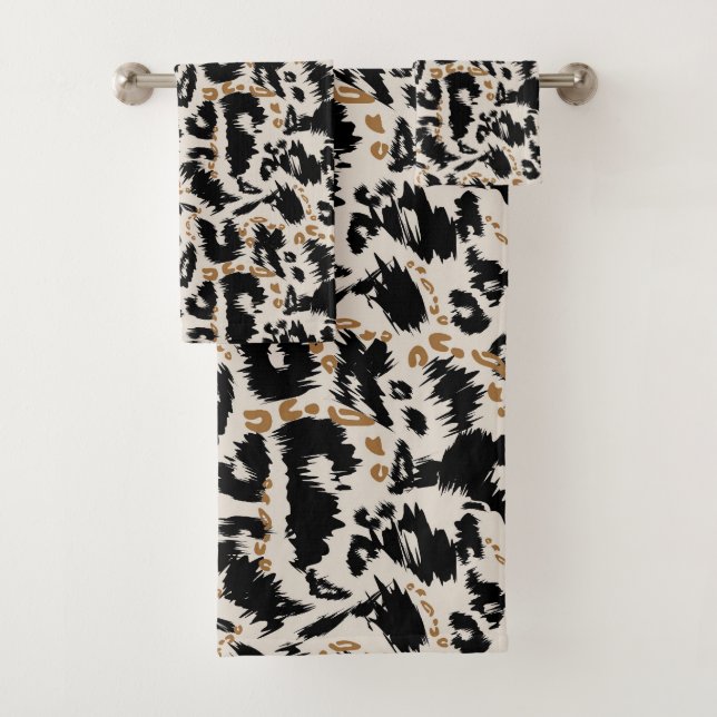 Abstraktes Bohemian-Afrika-Leopardenmuster  Badhandtuch Set (Insitu)