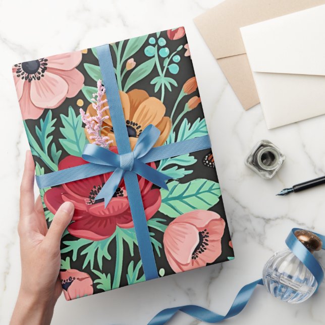Abstraktes Boho-Blumen-Schmetterlings-Geschenkpapi Geschenkpapier (Schenken)