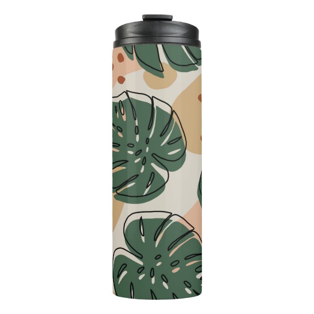 Abstraktes boho monstera muster. Modernes nahtlose Thermosbecher (Vorderseite)