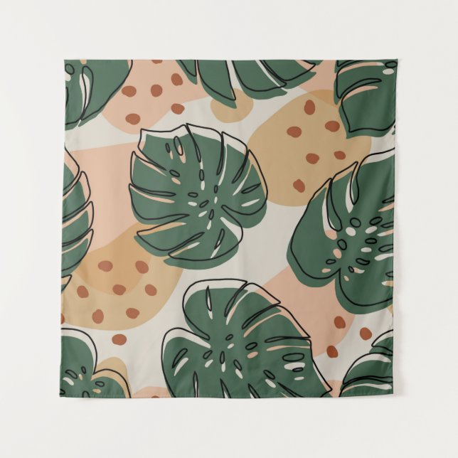 Abstraktes boho monstera muster. Modernes nahtlose Wandteppich (Vorderseite)