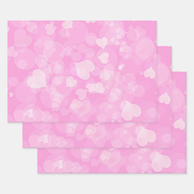 Abstraktes Bokeh-Pink-Herz-Liebe-Muster Geschenkpapier Set (Set)