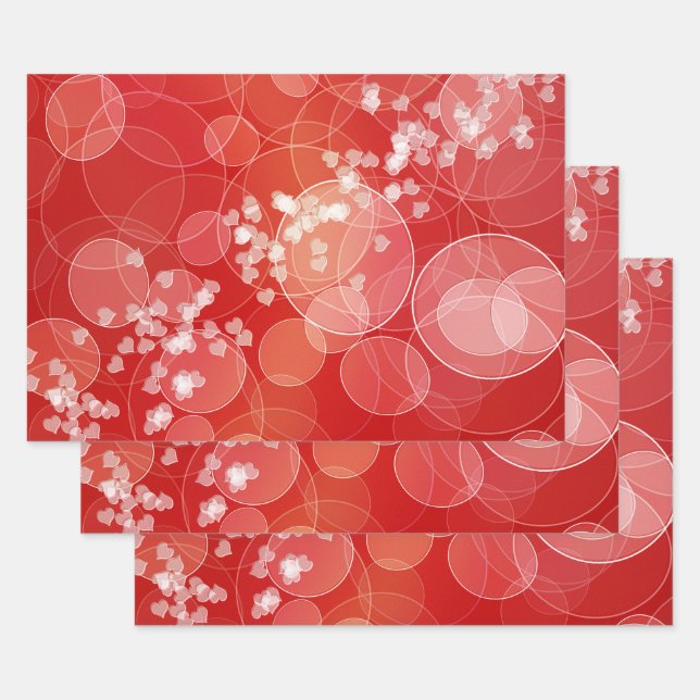 Abstraktes Bokeh Red Hearts Liebe Muster Geschenkpapier Set (Set)