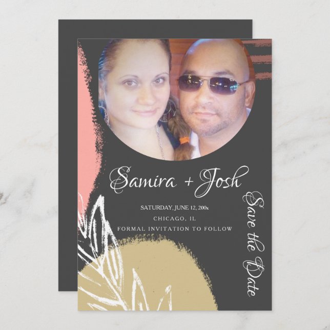 Abstraktes botanisches graues Save the Date Foto Einladung (Vorne/Hinten)