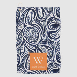 Abstraktes Botanisches Monogramm für kühle Navy-Ro Golfhandtuch