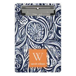Abstraktes Botanisches Monogramm für kühle Navy-Ro Mini Klemmbrett