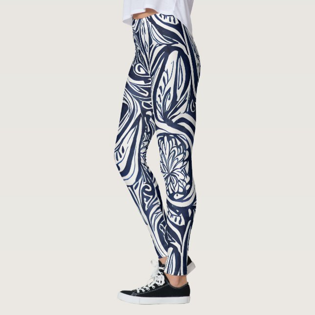 Abstraktes botanisches Muster für kaltes Marinestr Leggings