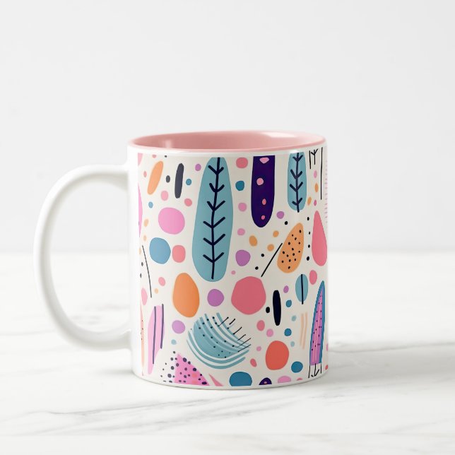 Abstraktes botanisches Muster Pastel BOHO Chic Zweifarbige Tasse (Links)
