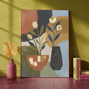 Abstraktes botanisches Stillleben im Stil der Mitt Poster