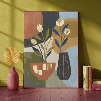 Abstraktes botanisches Stillleben im Stil der Mitt Poster