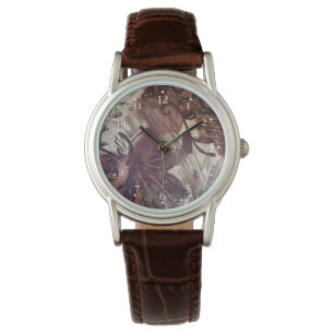 Abstraktes braunes Blumendesign 1 Armbanduhr