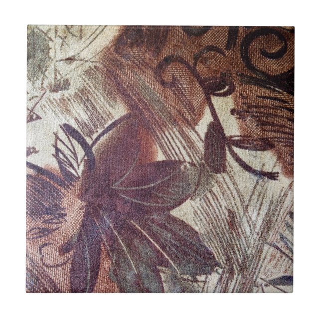 Abstraktes braunes Blumendesign 1 Fliese (Vorderseite)