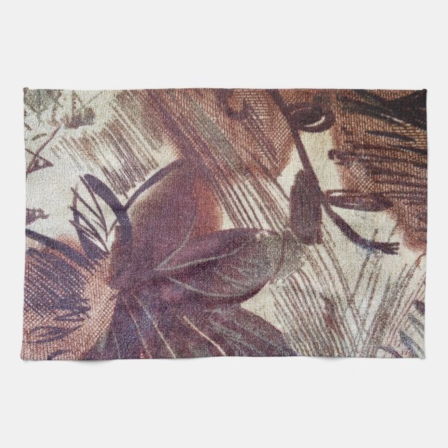 Abstraktes braunes Blumendesign 1 Handtuch (Horizontal)
