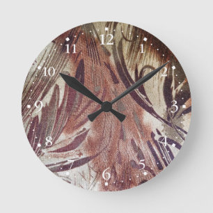 Abstraktes braunes Blumendesign 2 Runde Wanduhr