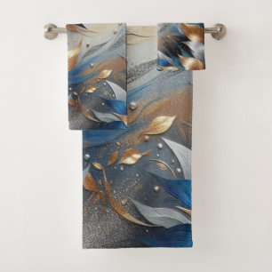 Abstraktes Bronze- und Blau-Blatt-Drucktuch-Set Badhandtuch Set