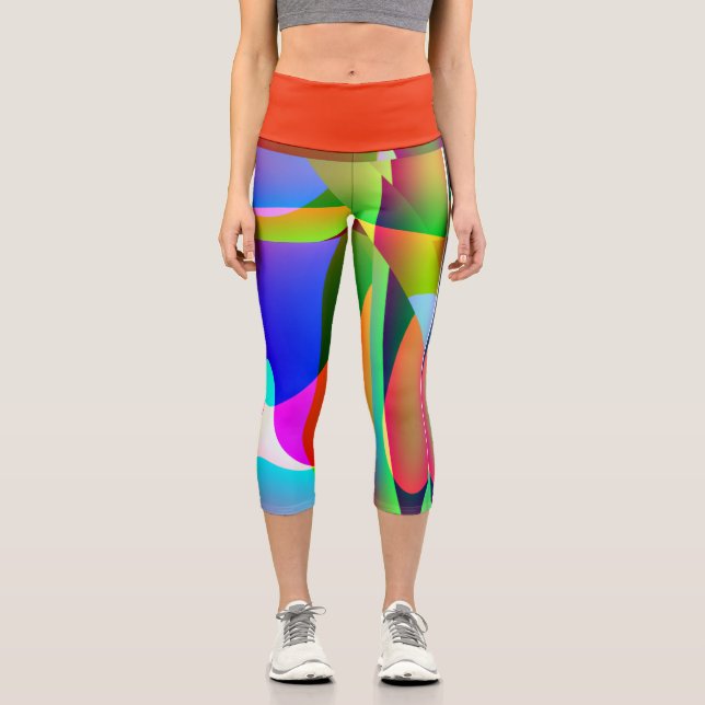 Abstraktes Buntes Modernes Design Capri Leggings (Vorderseite)