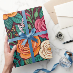 Abstraktes Buntes Rosen Schmetterlinge Geschenkpap Geschenkpapier