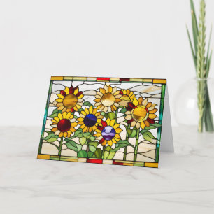 Abstraktes Buntglas-Sonnenblumen Karte