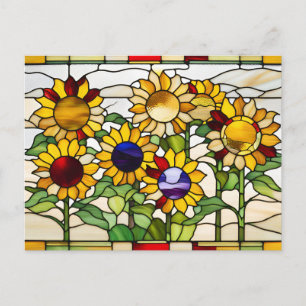 Abstraktes Buntglas-Sonnenblumen Postkarte