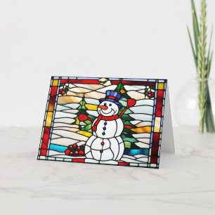 Abstraktes Buntglas-Weihnachts-Schneemann Feiertagskarte