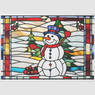 Abstraktes Buntglas-Weihnachts-Schneemann Seidenpapier