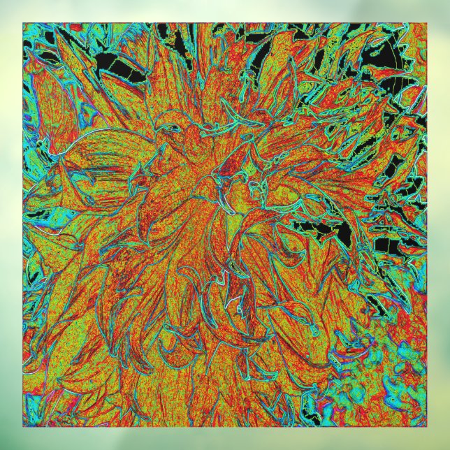 Abstraktes Burnt Orange und grünes Dahlia Bloom Fensteraufkleber (Blatt 3)