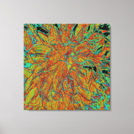 Abstraktes Burnt Orange und grünes Dahlia Bloom Leinwanddruck