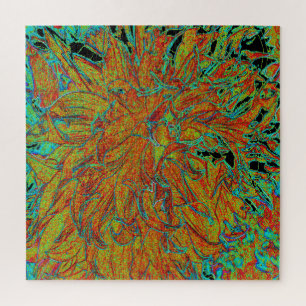 Abstraktes Burnt Orange und grünes Dahlia Bloom Puzzle