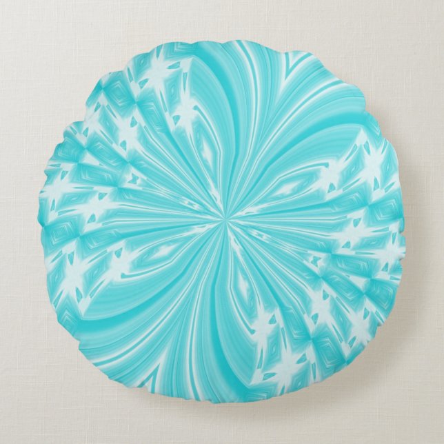 Abstraktes Butterfly Aqua Round Throw Kissen (Vorderseite)