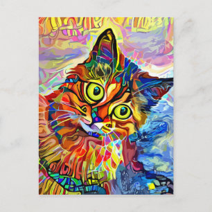 Abstraktes Cat Face Impressionist Portrait Paintin Postkarte
