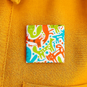 Abstraktes Cat Pattern Whimsisches Modernes Hausti Button