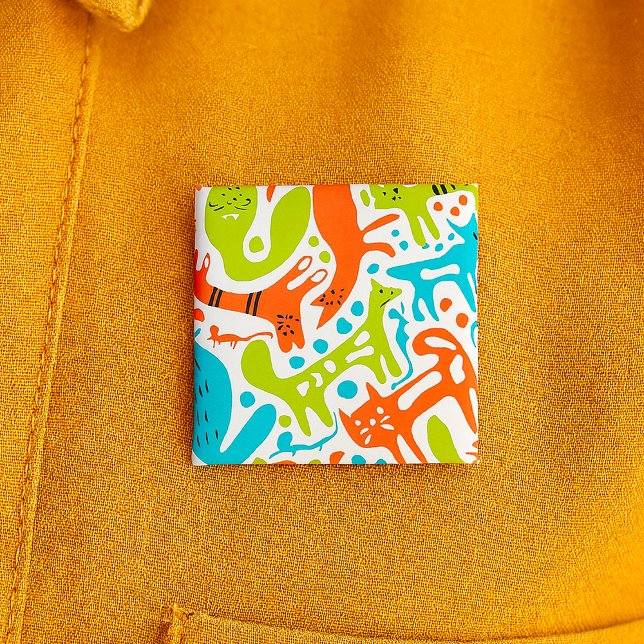 Abstraktes Cat Pattern Whimsisches Modernes Hausti Button (Von Creator hochgeladen)