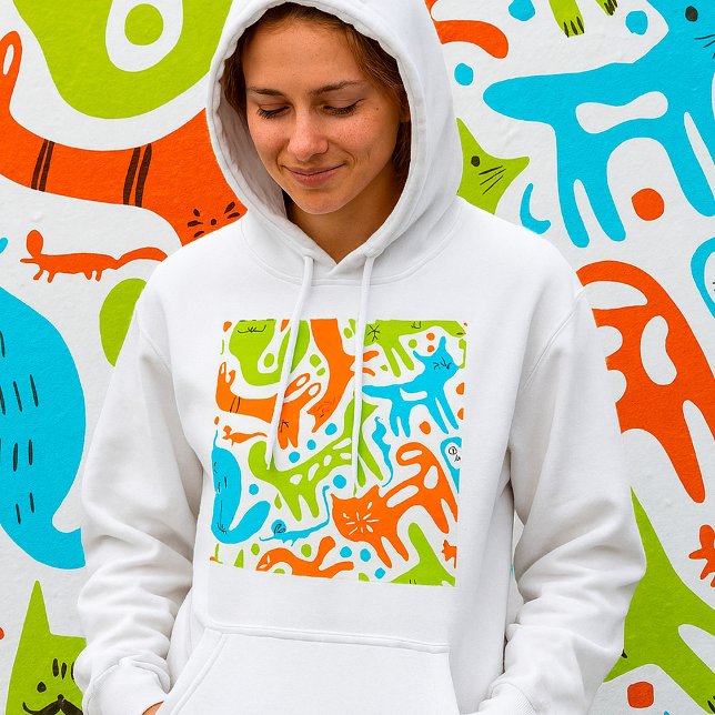 Abstraktes Cat Pattern Whimsisches Modernes Hausti Hoodie (Von Creator hochgeladen)