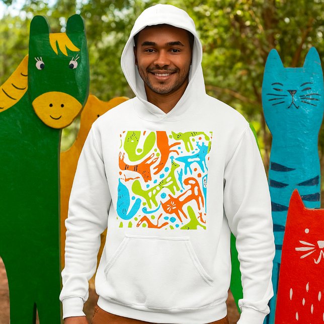 Abstraktes Cat Pattern Whimsisches Modernes Hausti Hoodie (Von Creator hochgeladen)