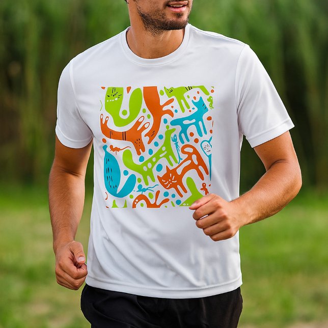 Abstraktes Cat Pattern Whimsisches Modernes Hausti T-Shirt (Von Creator hochgeladen)