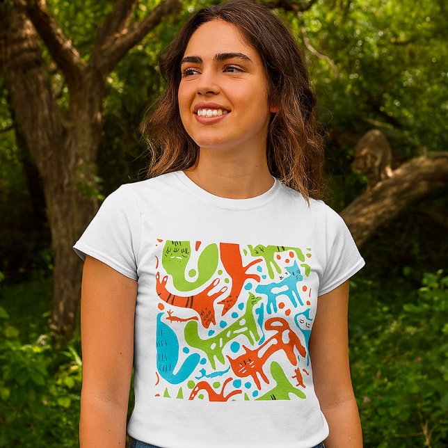 Abstraktes Cat Pattern Whimsisches Modernes Hausti T-Shirt (Von Creator hochgeladen)