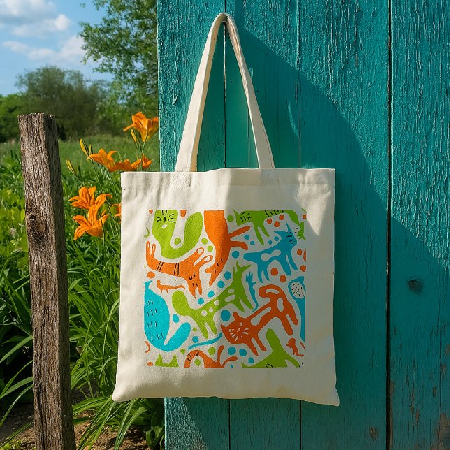 Abstraktes Cat Pattern Whimsisches Modernes Hausti Tragetasche (Von Creator hochgeladen)