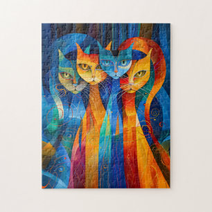 Abstraktes Cat Portrait Amidst Galactic Wonders Puzzle