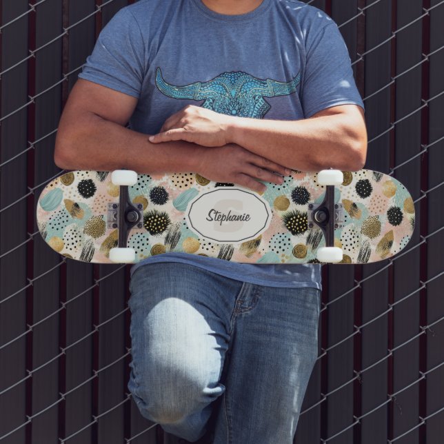 Abstraktes Circle Pattern - mit Glitzer & Fußklamm Skateboard (Außenbereich 3)