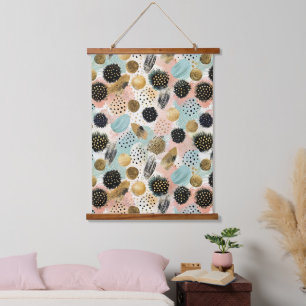 Abstraktes Circle Pattern - mit Glitzer & Fußklamm Wandteppich Mit Holzrahmen
