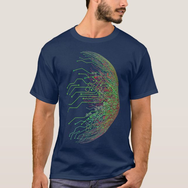 Abstraktes Circuit Board World Binary T-Shirt (Vorderseite)