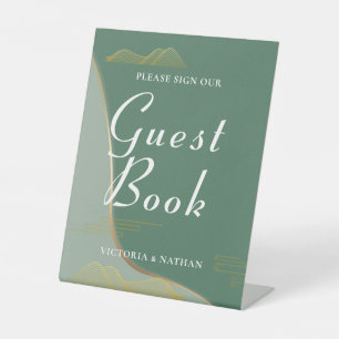 Abstraktes Cloud Pattern Gold Line Gäestbook Sockelschild