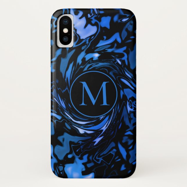 Abstraktes Cobalt Blau und Schwarz-Weiß-Farbmonogr Case-Mate iPhone Hülle (Rückseite)