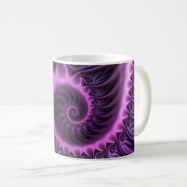 Abstraktes Cooles Rosa Lila Fraktal Kaffeetasse (VorderseiteRechts)