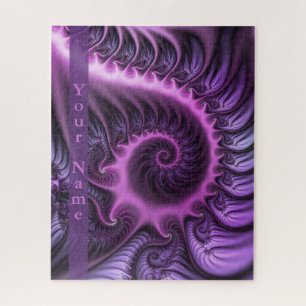Abstraktes Cooles Rosa Lila Fraktal Kunstname Puzzle